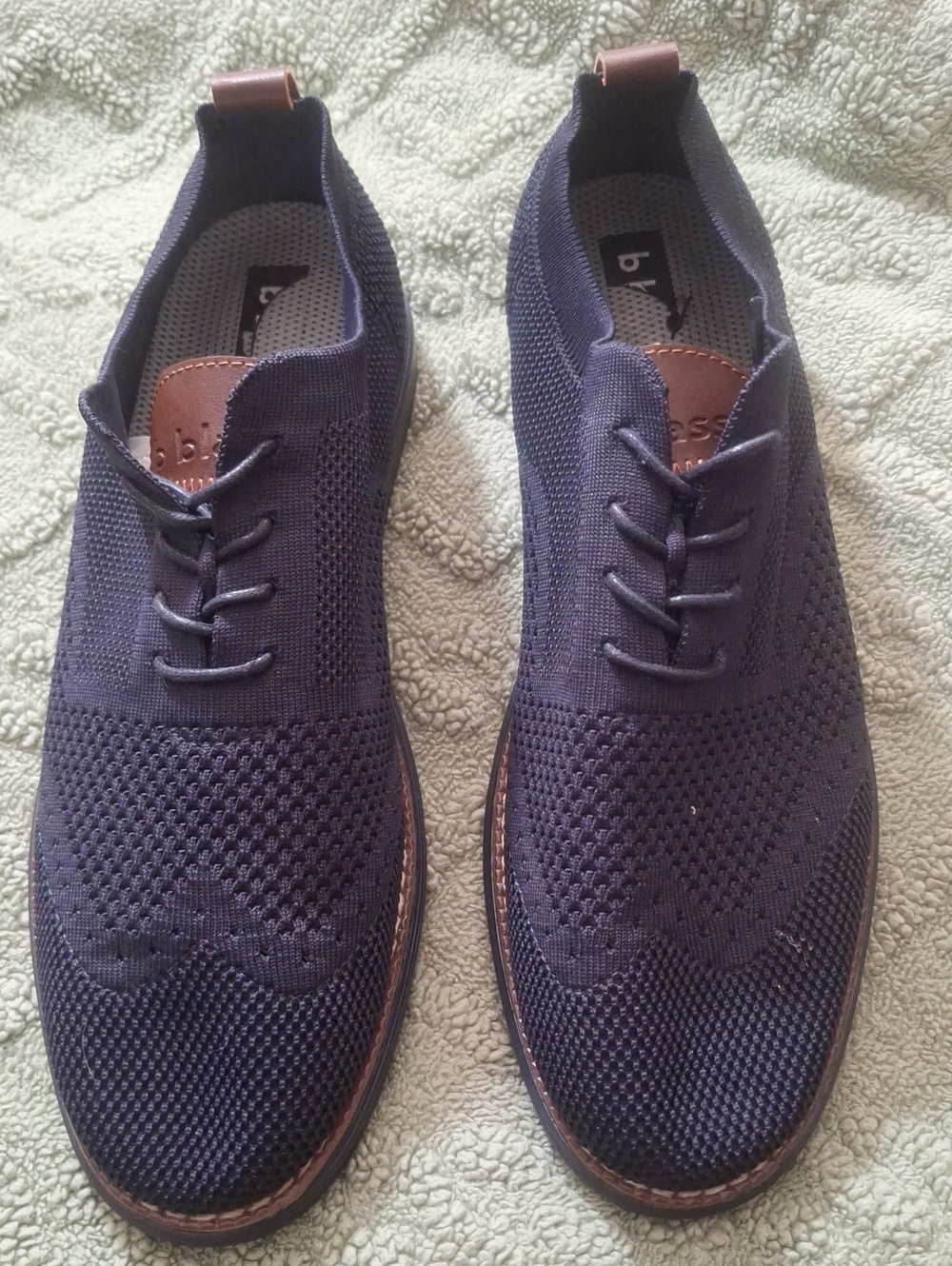 Men's Knit Derby Shoes in Navy with Brown Accents